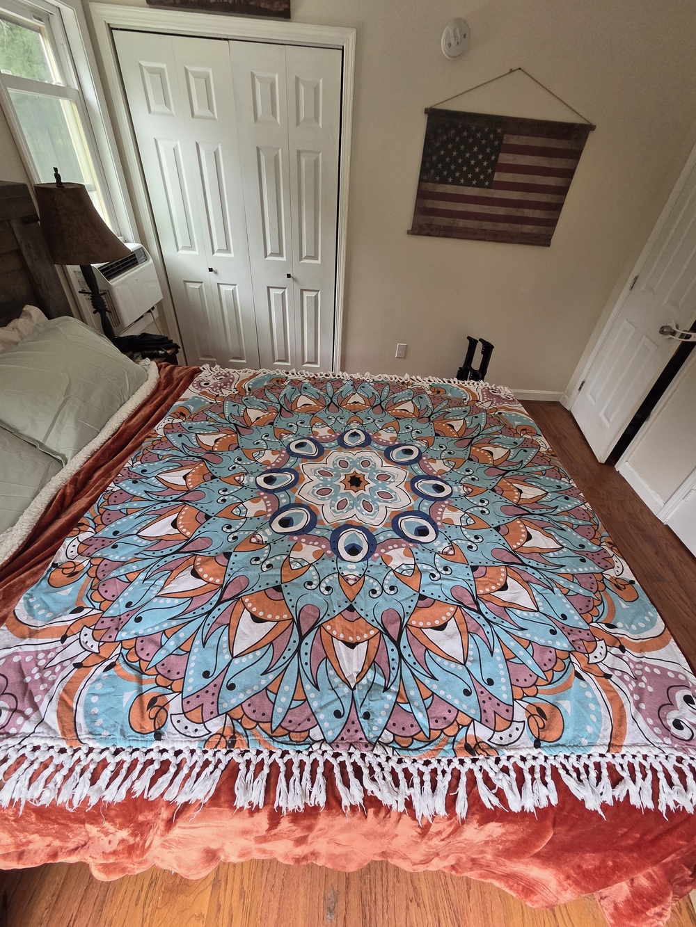 Boho Mandala Tapestry Throw — Teal & Coral